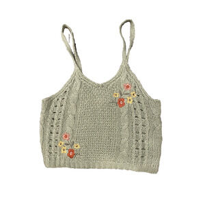 Knit Shirt Womens Size XS Green Cropped Festival Summer Crochet Tank Top Flirty